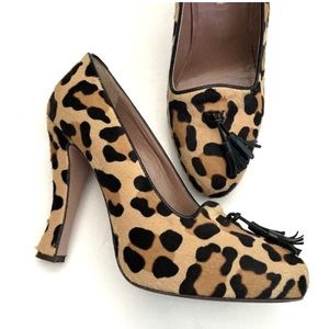 L’Autre Chose Leopard Pony Hair Tassel Heels 40.5